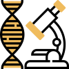 Icono microscopio y hélice ADN